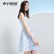 亦谷 YIGUE 女士无袖修身镂空蕾丝A字连衣裙
