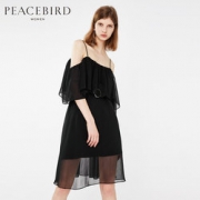 1日0点！PEACEBIRD 太平鸟 AWFA72510 一字领露肩吊带连衣裙