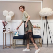 戚米 两件套网纱连衣裙套装