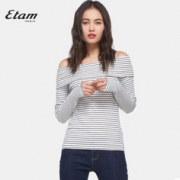 性感百搭 ！艾格 Etam一字肩长袖T恤女