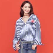 H:CONNECT 宽松女式竖条纹印花刺绣长袖衬衫