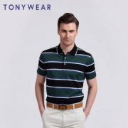 TONY WEAR 汤尼威尔 休闲间宽条纹POLO衫