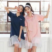 美！韩都衣舍 女夏装新款网纱拼接短袖连衣裙