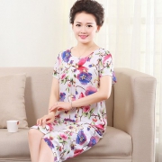 丝瑞芬 夏季中老年女式短袖棉绸套装睡衣