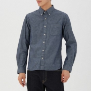 MUJI 无印良品 男式棉钱布雷纽扣领衬衫
