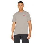 Under Armour 安德玛 男士 UA Charged Cotton Left Chest Lockup 棉质短袖T恤 1257616-025 石南灰/红色