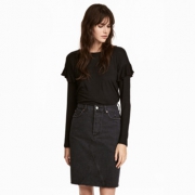 H&M 女装纯色荷叶边上衣