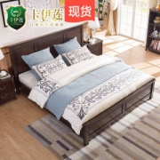 天猫喵住认证 林氏木业旗下 卡伊莲 美式全实木双人床 带储物抽屉1.8*2m