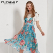 马克华菲（Mark Fairwhale）  女士雪纺印花吊带长裙小清新连衣裙 2色