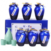 越国稽水 原浆花雕王（星空蓝） 十五年陈绍兴花雕酒500ml*6瓶 礼盒装 赠青瓷酒具1套