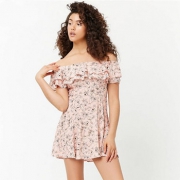 Forever21 花朵印花一字肩迷你连衣裙