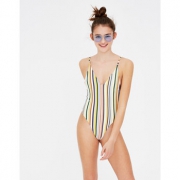 PULL&BEAR 女款拼色条纹露背连体泳衣