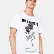 22点开始！Bershka 巴适卡 02929880250 男士玫瑰印花短袖T恤