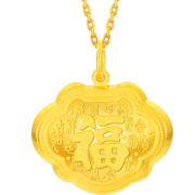 限今日！CBAI菜百首饰  福字平安锁足金吊坠3.71g