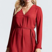 Forever21 纯色系带V领雪纺连衣裙