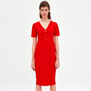 14日22点：ZARA TRF女装纽扣饰罗纹连衣裙