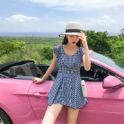 赠运费险！卓好姿 女士显瘦裙式格子泳衣