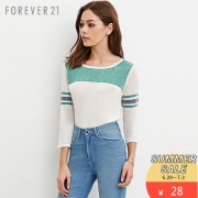 Forever 21 女士宽松棒球条纹七分袖T恤