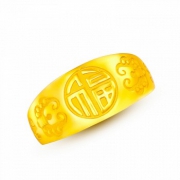 限今日！CBAI 菜百首饰  足金祥云福字黄金戒指 7.3g