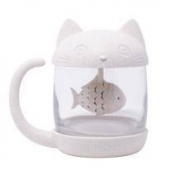 漫趣猫咪创意带盖泡茶玻璃杯300ml