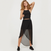 H＆M 女装夏季新前短后长黑色半身裙