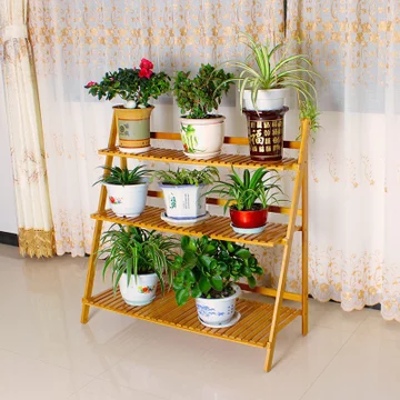 匠林家私 楠竹实木花架置物架(2层原木色 50cm)