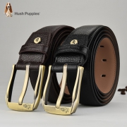 Hush Puppies 暇步士 男士古铜色针扣头层牛皮皮带