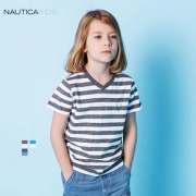 简单大方# Nautica 男童短袖T恤条纹Polo衫