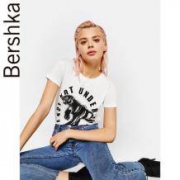 Bershka 女士 07268900250 休闲短袖字母印花白色T恤