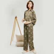 网易严选 设计师款 女式深绿印花长袖套装