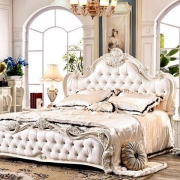 欧尔卡斯 欧式床法式双人实木床1.8m (床+床头柜*2+床垫*1)