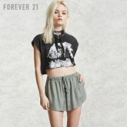休闲纯色抽绳高腰短裤女 Forever21