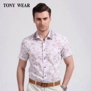 Tommy Hilfiger制造商，TONY WEAR 汤尼威尔 男士全棉印花短袖衬衫 2色