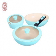 京造 JZYZL-TZ002 不粘炒锅三件套 蓝色 +凑单品