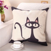 Brata 布拉塔 卡通亚麻风格抱枕沙发靠垫 黑猫 45*45cm