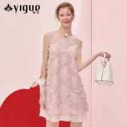 预售新低，亦谷 YIGUE 2018春款 女士羽毛纱超仙无袖连衣裙