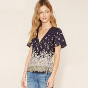 FOREVER21 清新碎花系带短袖雪纺衫