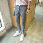 买1送1# 男士薄款休闲亚麻小脚九分裤