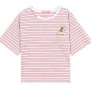 娜娜日记  女学生粉色绣花条纹chic短袖