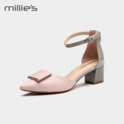 millie's 妙丽 女士漆牛皮/羊皮尖头粗跟扣带单鞋 LH714AK8 两色