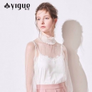 怒降￥60！2018春秋新款， YIGUE 亦谷 女士立领灯笼袖波点网纱蕾丝衫 2色