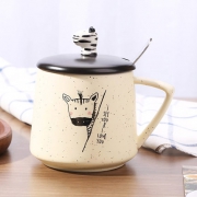 悠家良品 带盖勺马克杯 陶瓷杯 400ml