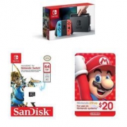 中亚Prime会员：Nintendo 任天堂 Switch 游戏机 + 闪迪 64GB SD卡 + 任天堂 eShop $20 礼品卡
