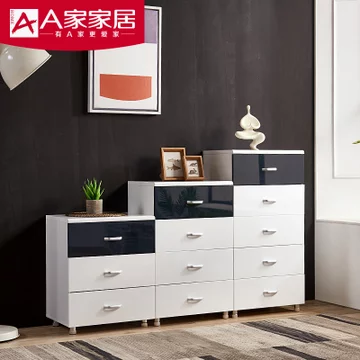 A家家具 现代简约卧室家具黑白套系板木结合储物柜 三斗柜