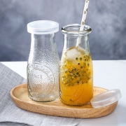 Libbey 利比 牛奶果汁奶昔带盖玻璃瓶 222ml*2个 送吸管