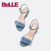 18新款，Belle 百丽 女士羊绒皮毛绒休闲一字凉鞋BXL30BL8 两色