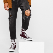 Bershka 巴适卡 男士破洞宽松九分牛仔裤