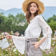女士喇叭袖系带白色上衣