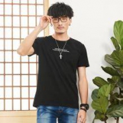 潮流前线  宽松圆领短款短袖T恤字母印花休闲