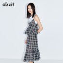 dzzit 地素 3C1O2043A 春装新款吊带荷叶边格纹长裙
